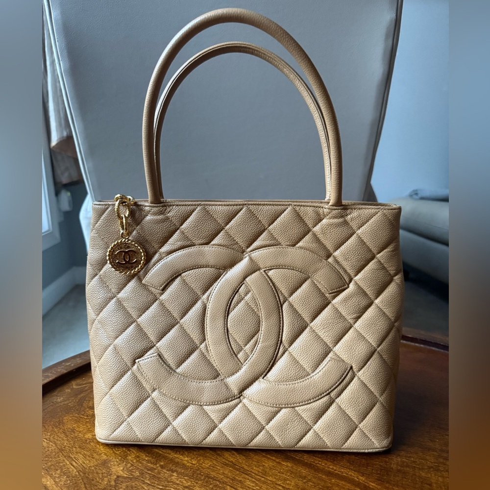 SOLD Chanel Caviar Medallion Beige Tote Bag